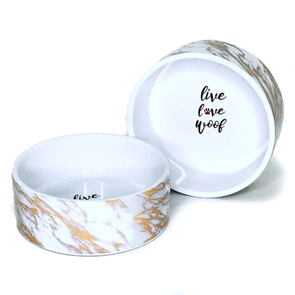 Gold Marble Ceramic Small Dog Bowls - 2